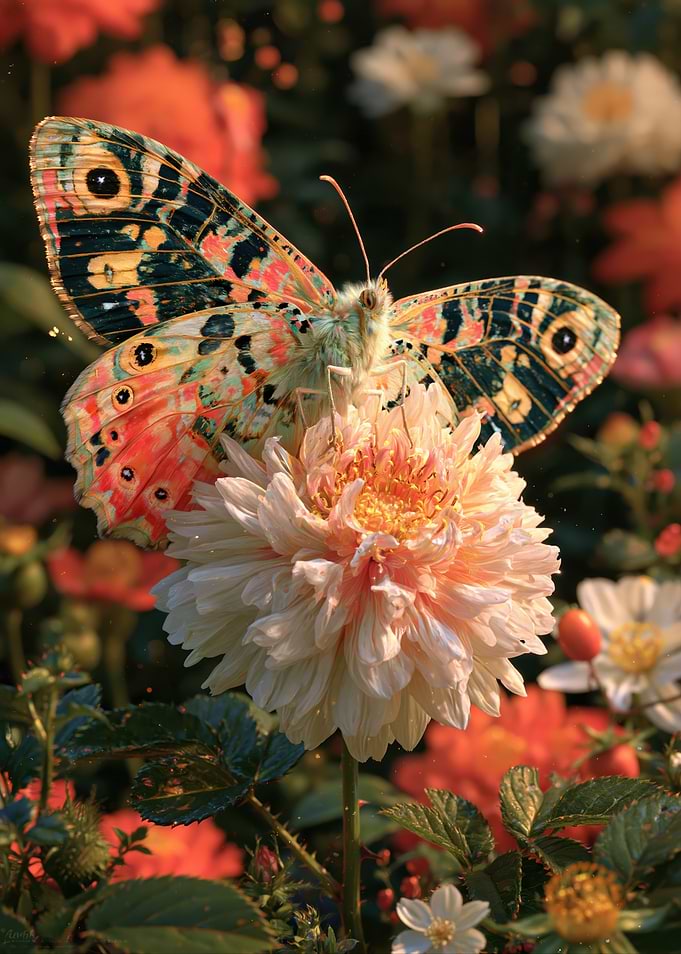 Colorful Butterfly on a Dahlia Flower