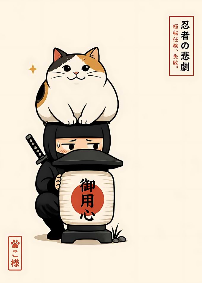 Cute Ninja and Calico Cat