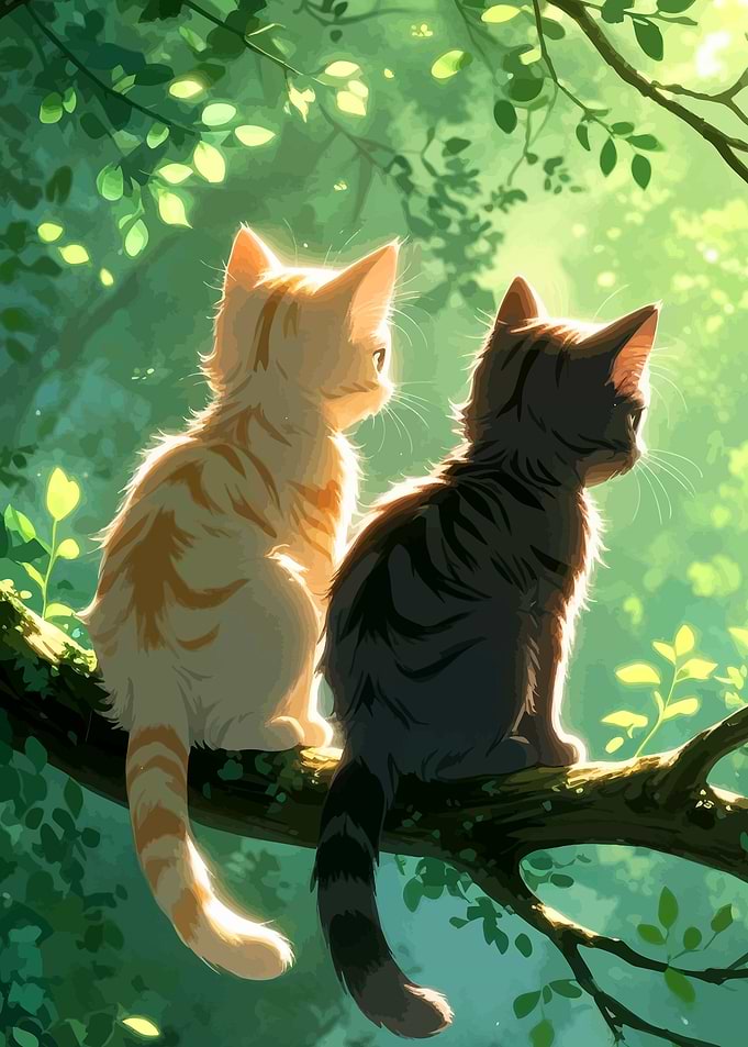 Two Kittens Sitting on a Branch