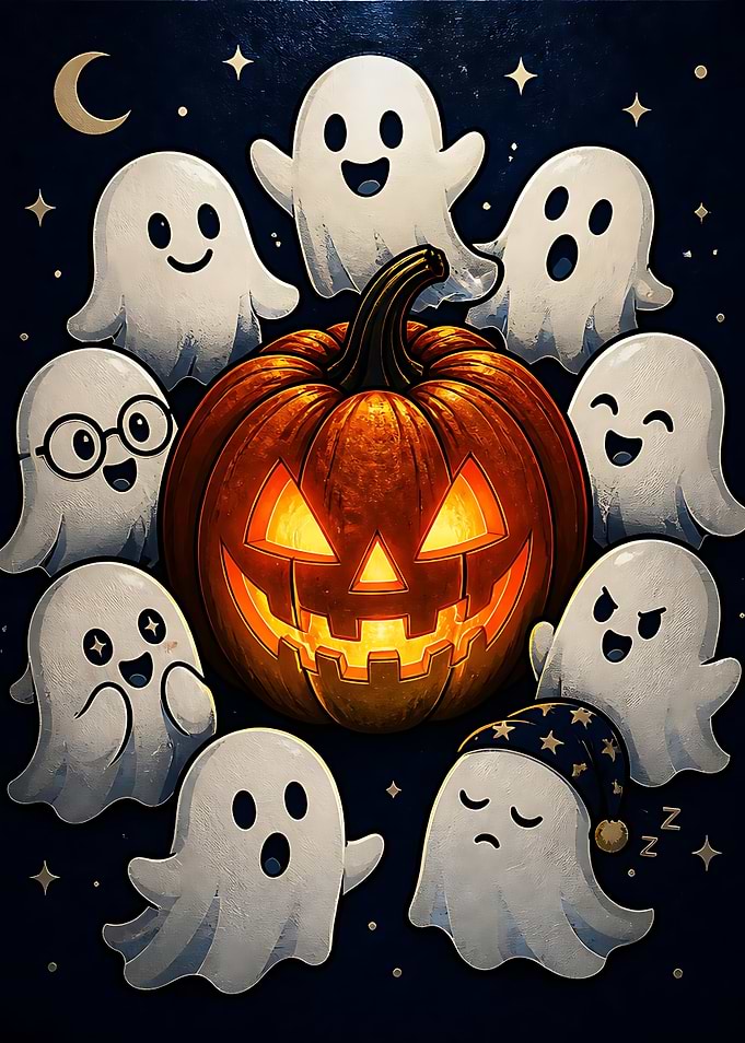 Cute Halloween Ghosts and Jack-o'-lantern