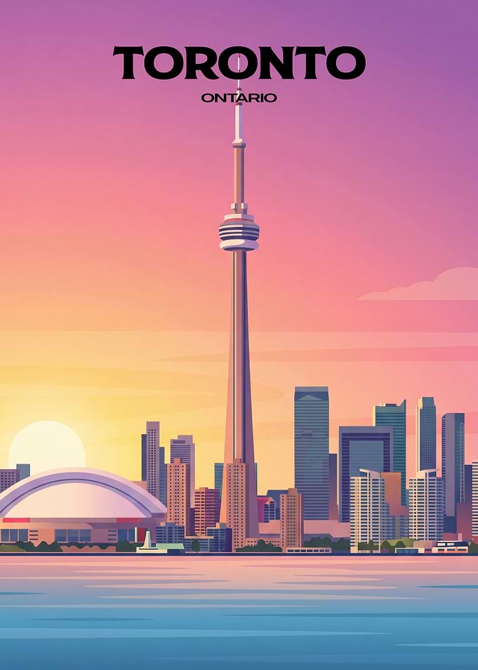 Toronto Skyline Sunset Travel Poster