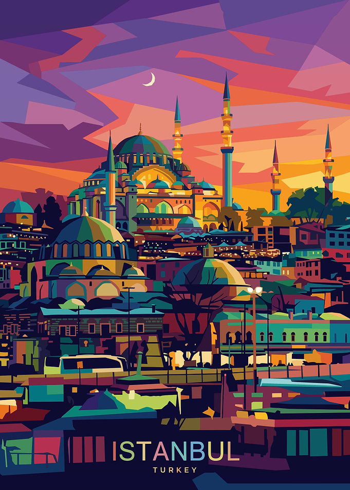Colorful Geometric Istanbul Cityscape Poster