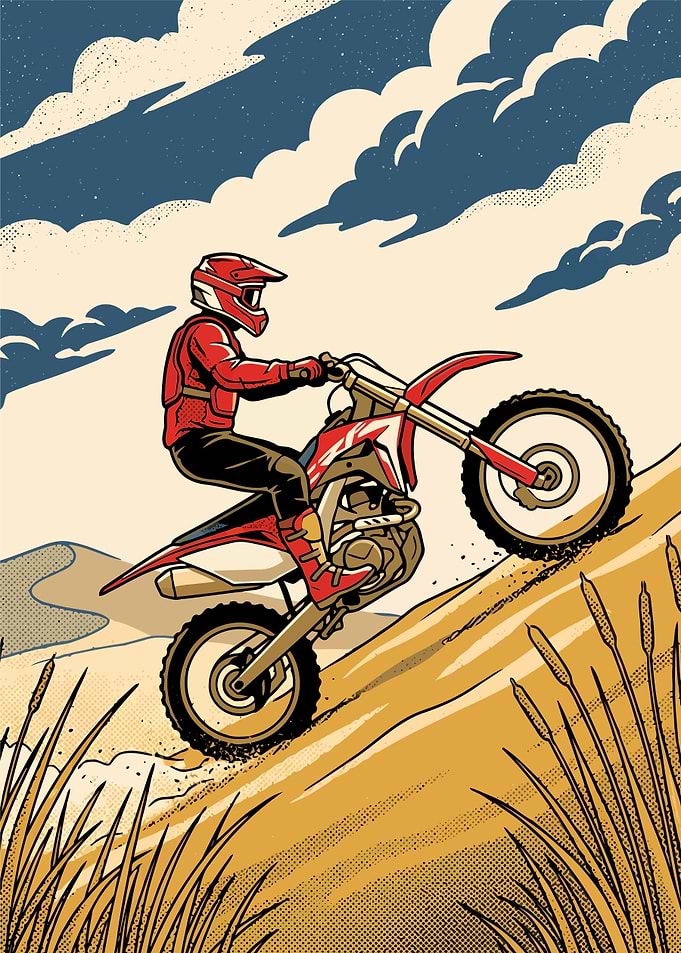 Motocross Rider Climbing Sandy Hill