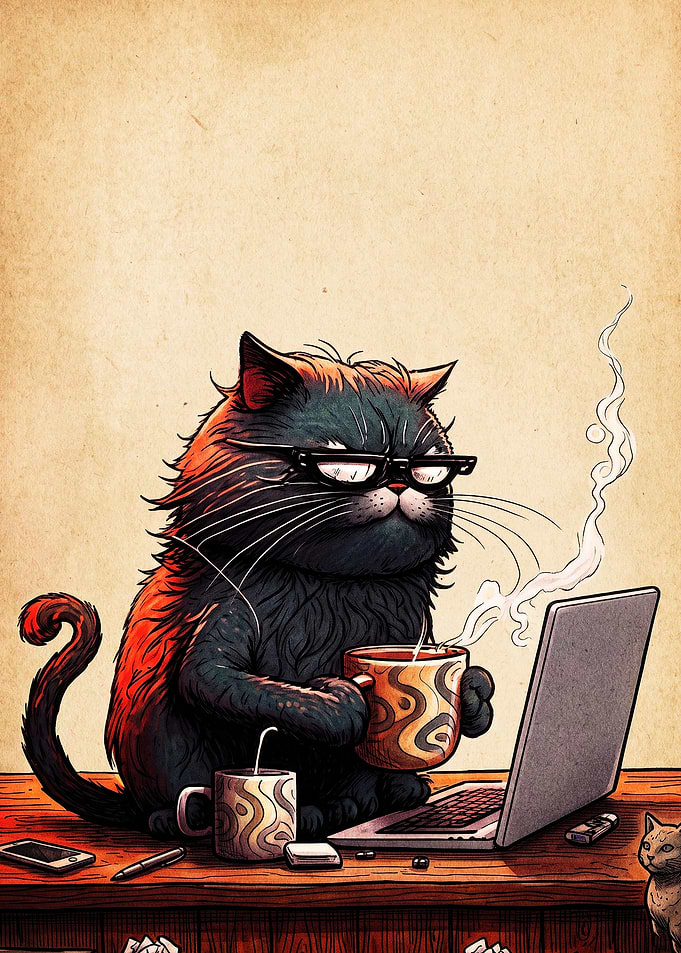 Grumpy Cat Working on Laptop