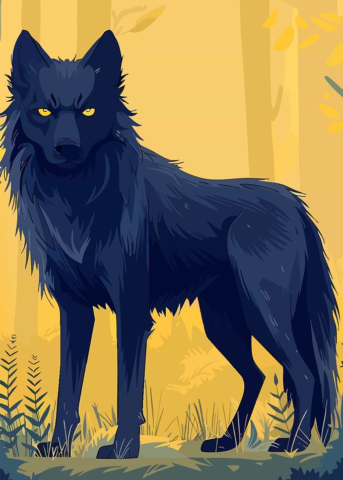 Majestic Dark Wolf in Golden Forest