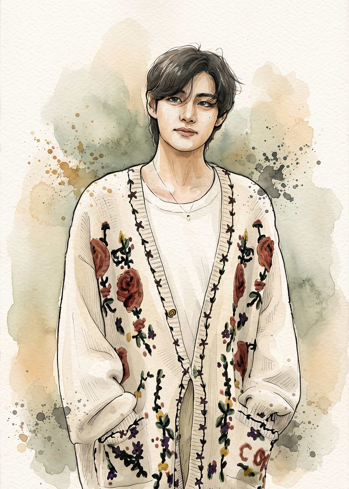 Watercolor Portrait of V from BTS