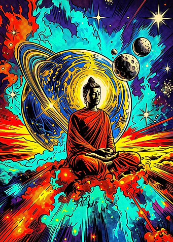 Cosmic Buddha Meditating in Space