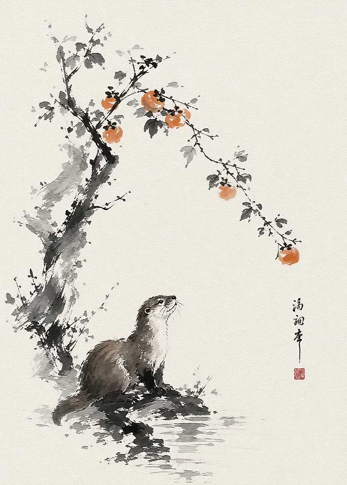 Otter Beneath a Persimmon Tree