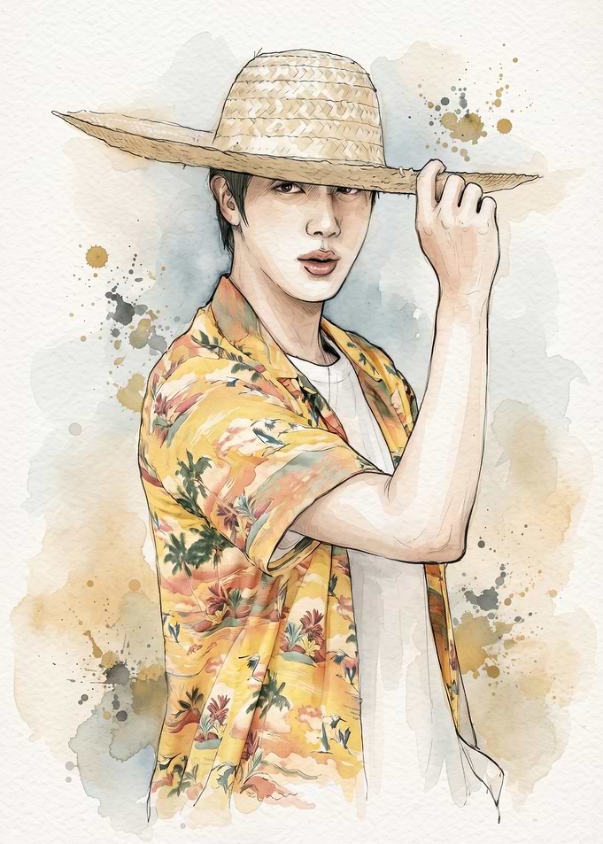 Watercolor Portrait of Jin from BTS