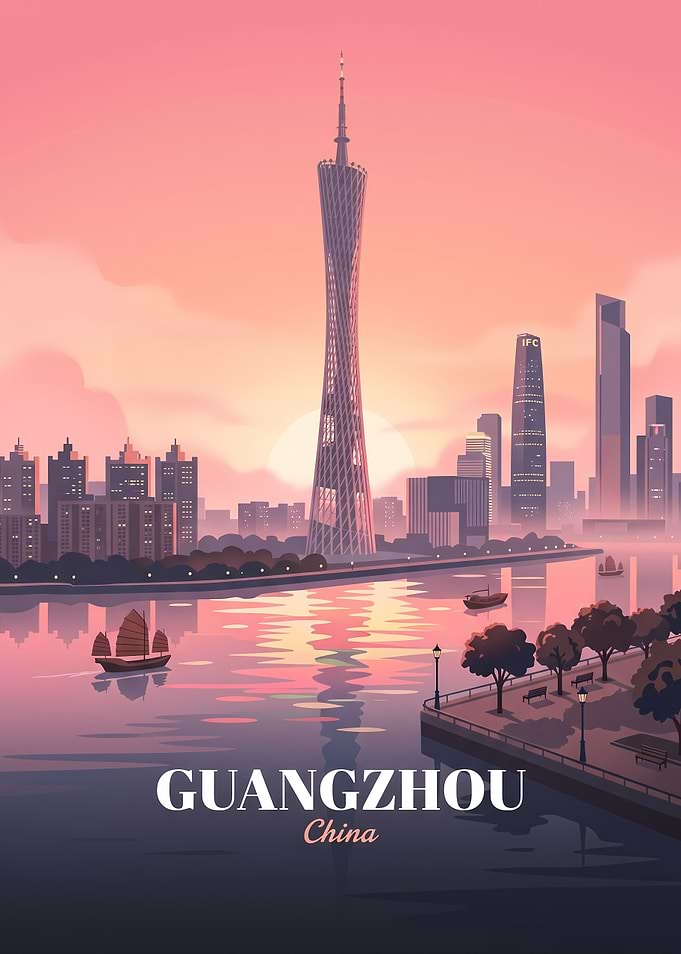Guangzhou China Skyline Sunset Poster