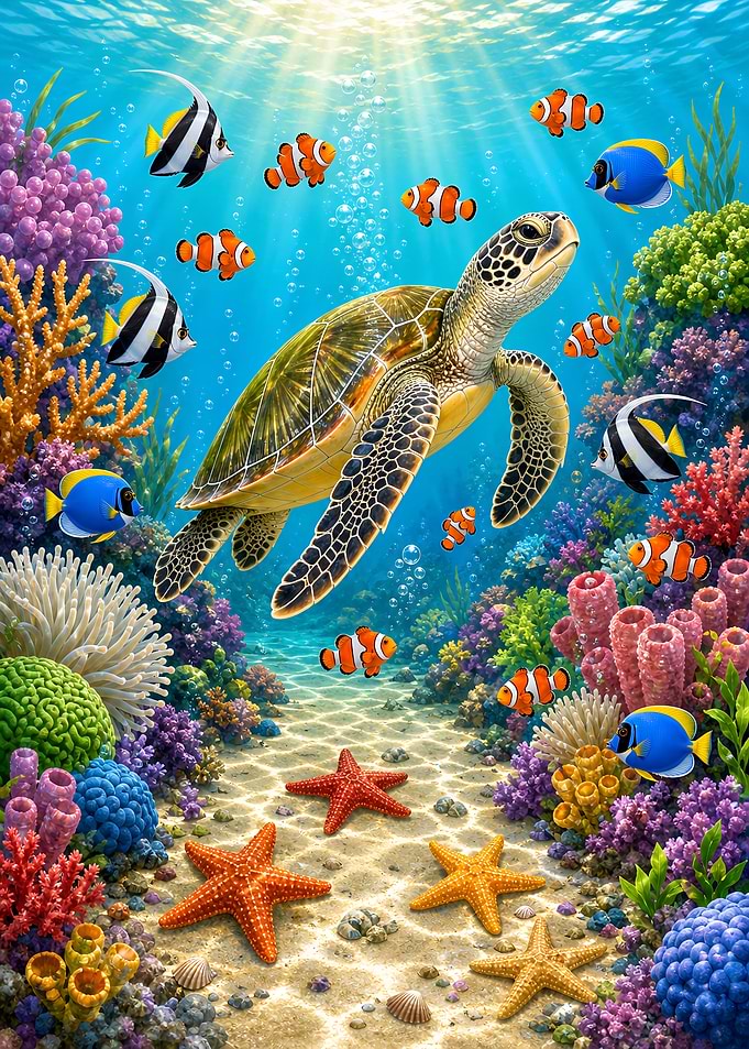 Vibrant Underwater Sea Turtle Scene