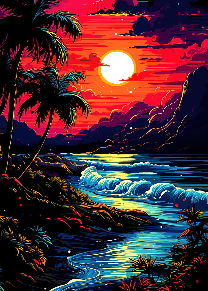 Vibrant Tropical Sunset Beach Scene
