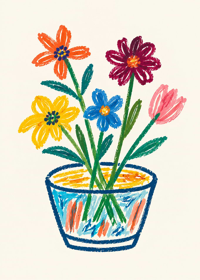 Colorful Crayon Drawing of Flowers
