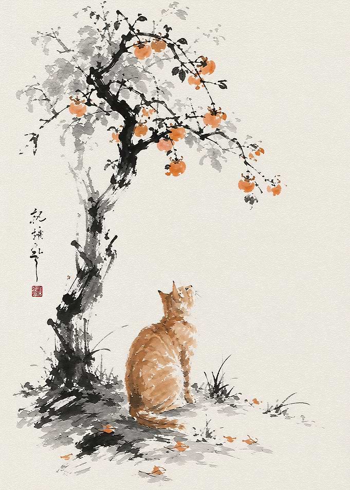 Cat Under a Persimmon Tree