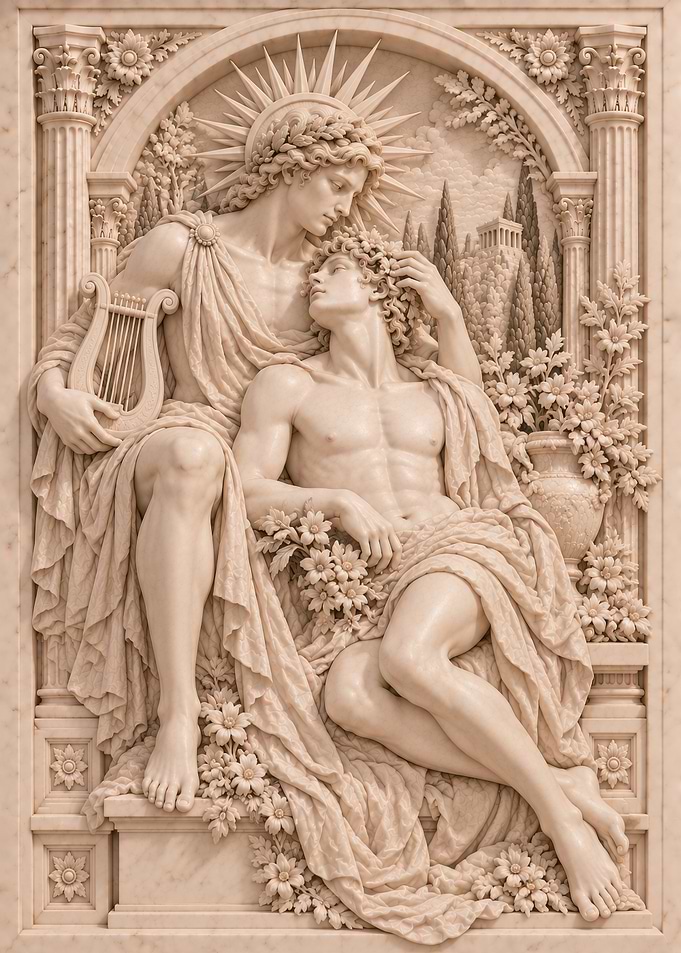 Apollo and Hyacinthus Marble Relief