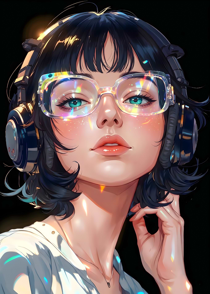 Anime Girl with Iridescent Glasses