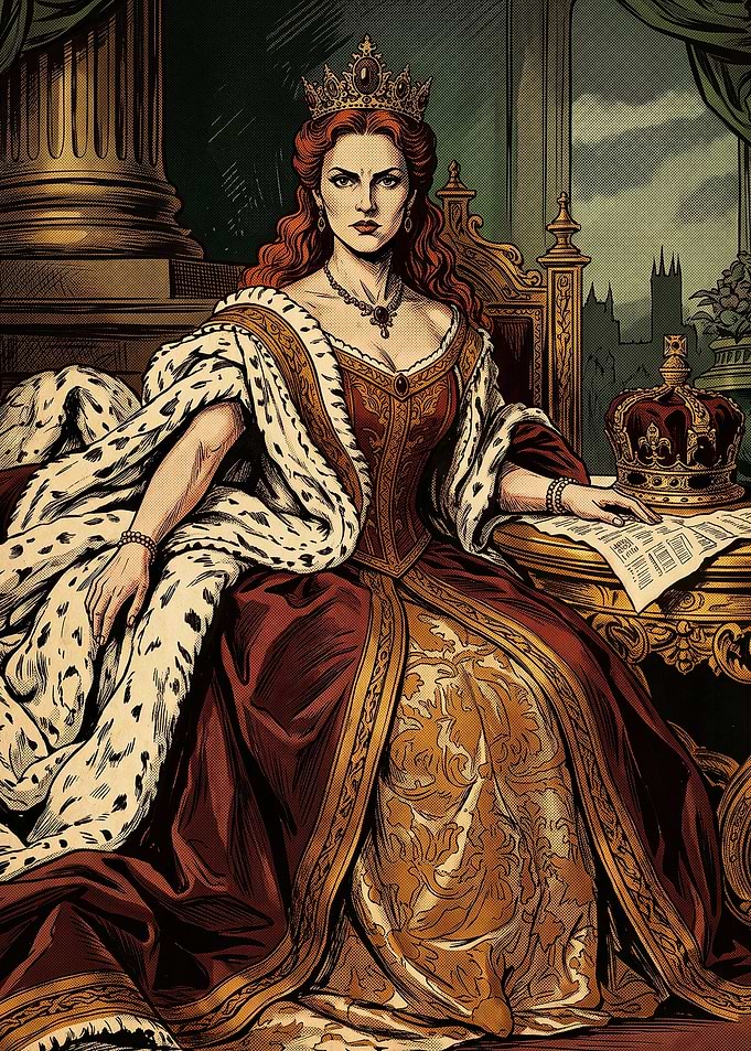 Regal Queen in Crimson Robes
