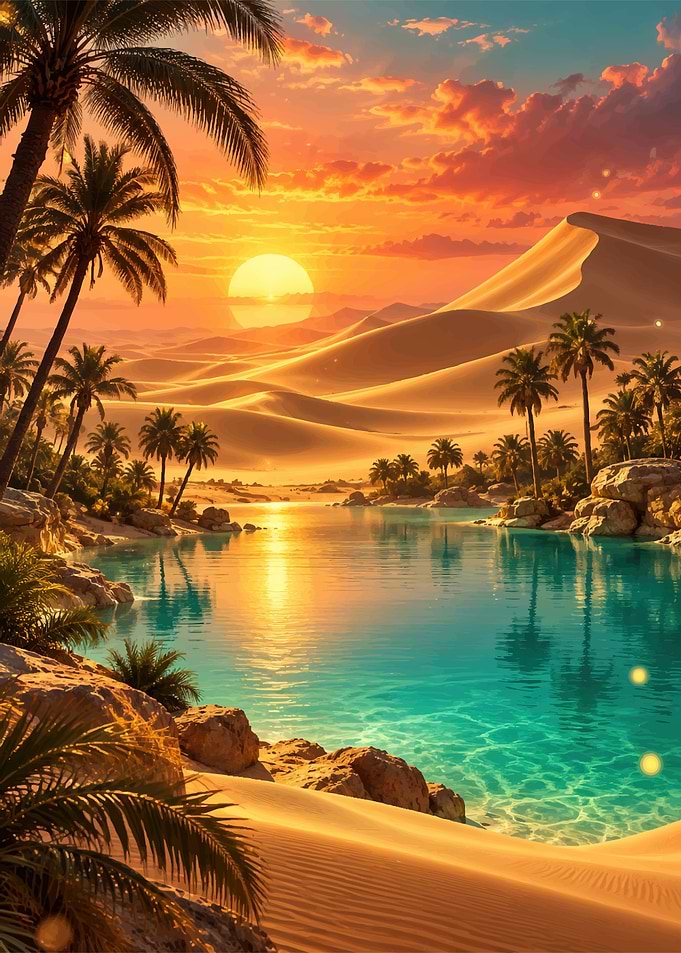 Golden Desert Oasis at Sunset