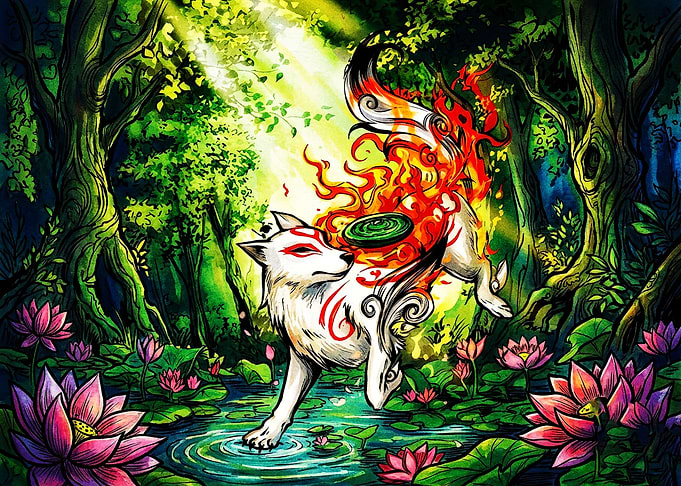 Amaterasu Okami in Lotus Pond