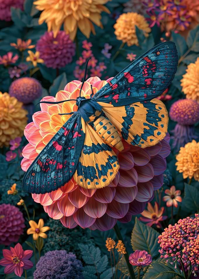Moth Resting on a Dahlia Flower