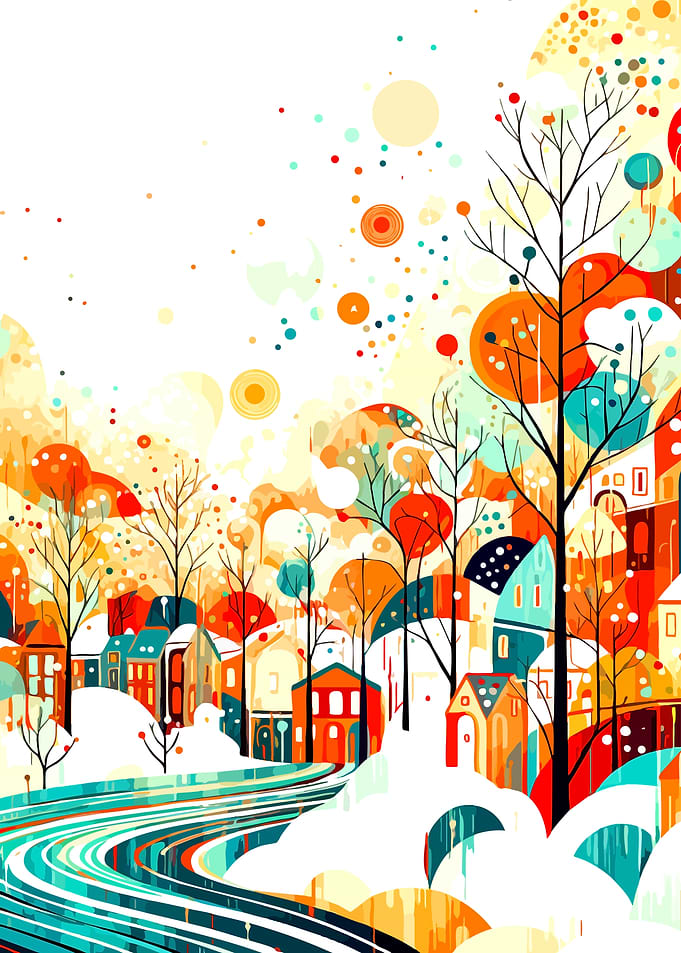 Abstract Winter Village Landscape