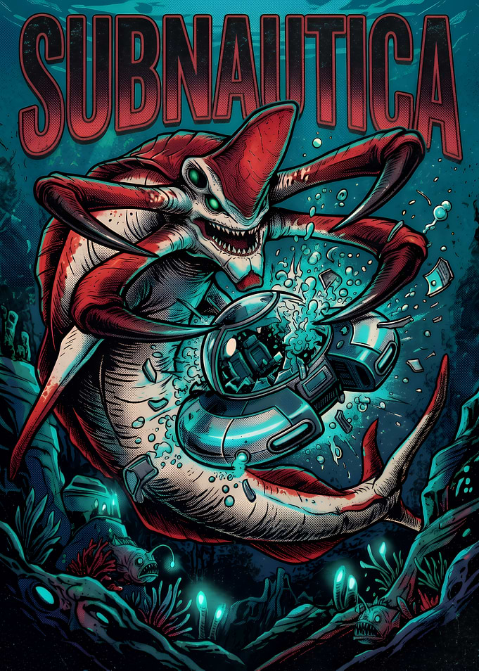 Subnautica Reaper Leviathan Attack Poster