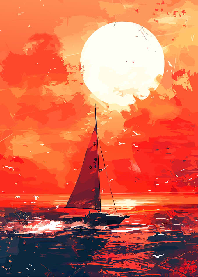 Sailboat at Sunset Digital Art