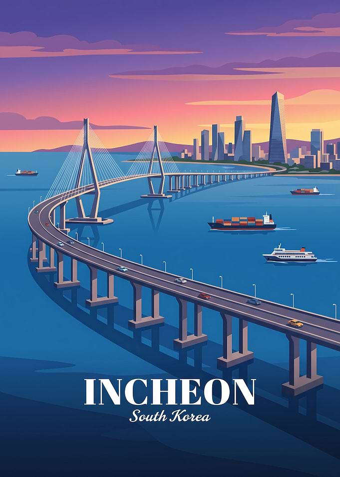 Incheon South Korea Travel Poster