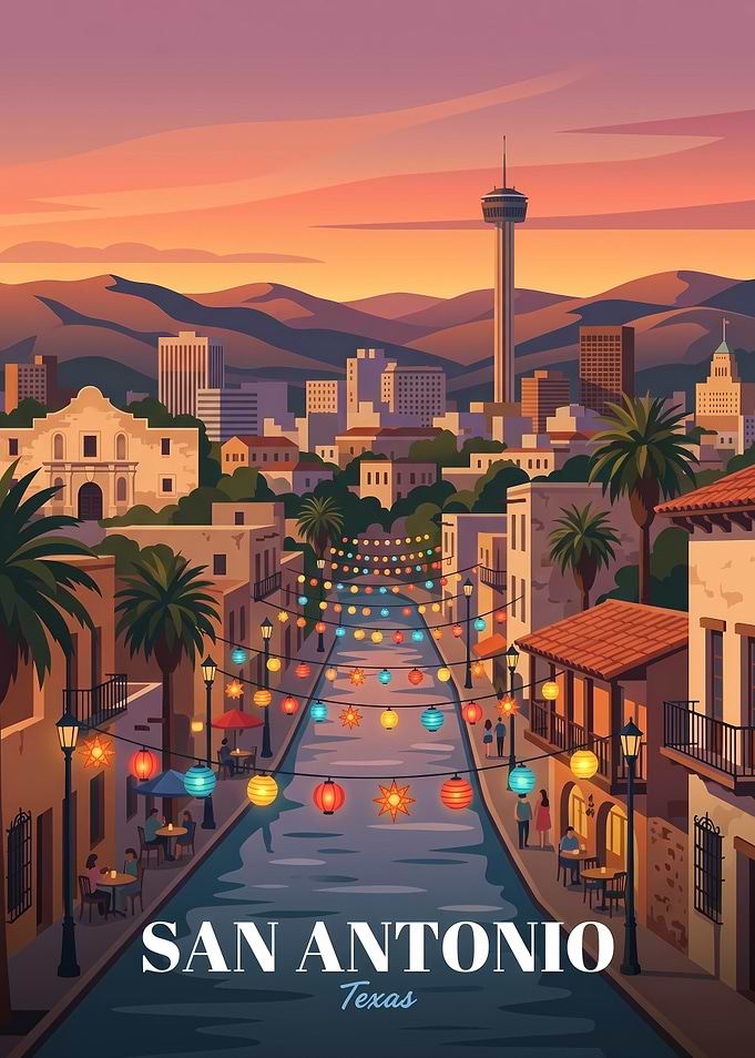 San Antonio River Walk Travel Poster