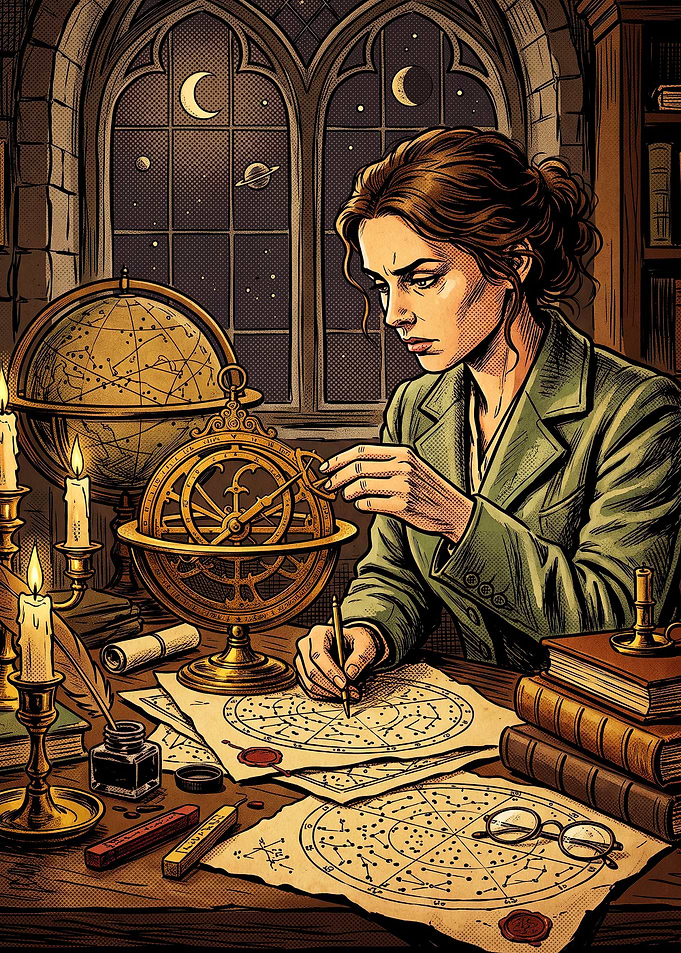 Astronomer Studying Celestial Maps