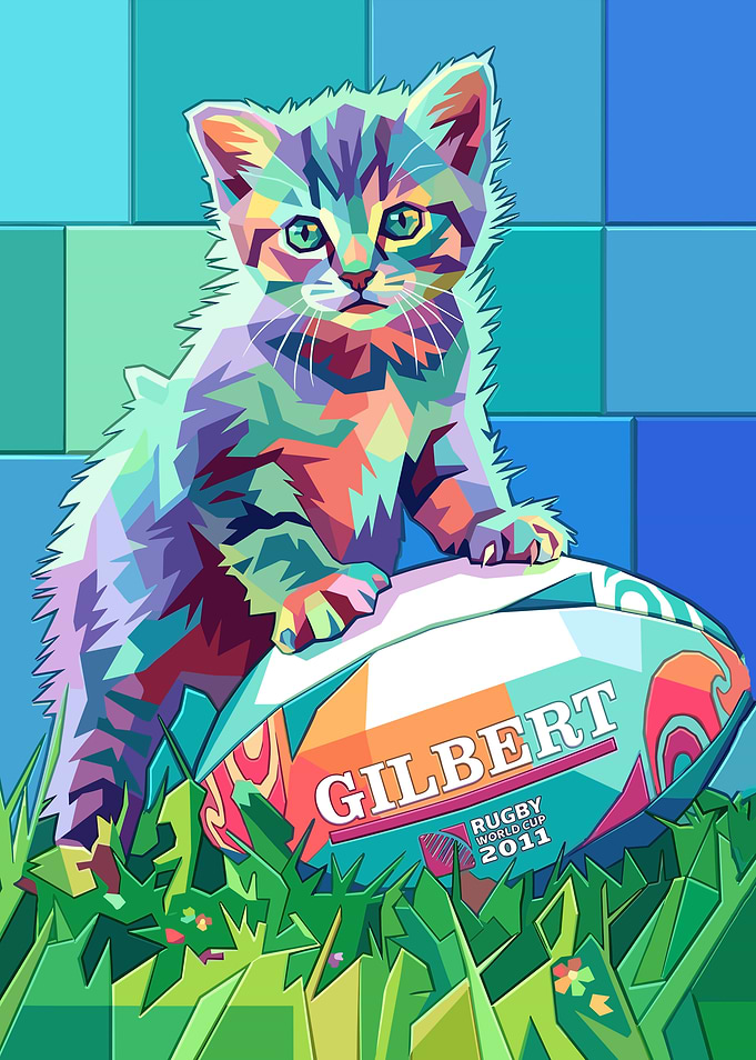 Pop Art Kitten with Rugby Ball