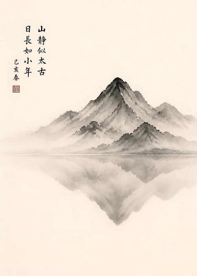 Traditional Ink Wash Mountain Landscape