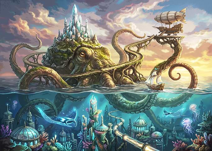Giant Octopus Carrying Fantasy City