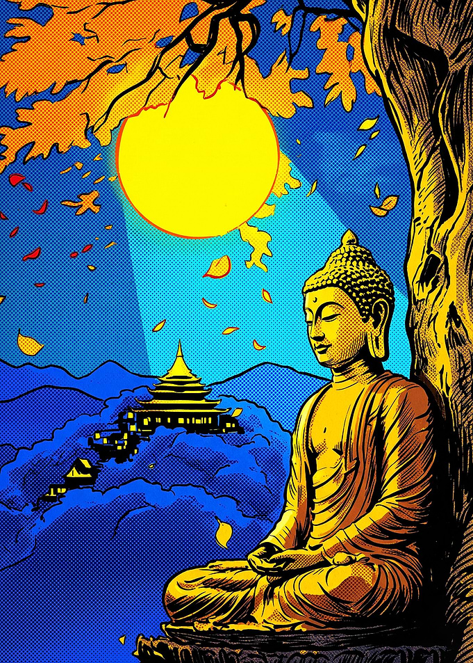 Meditating Buddha Under Golden Tree