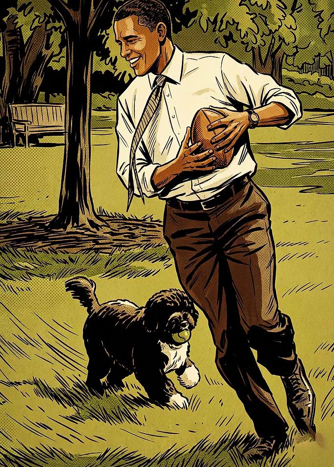 Barack Obama Playing with Dog
