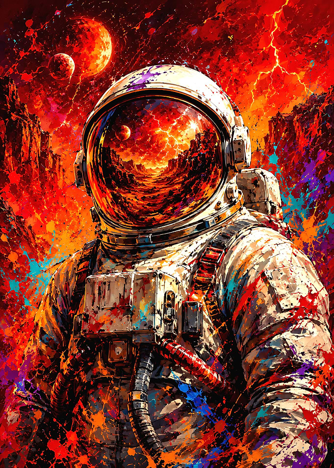 Abstract Astronaut in Fiery Space