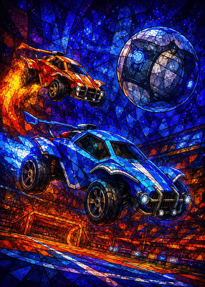 Rocket League Stained Glass Art