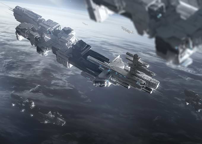 Fleet of Sci-Fi Spaceships in Orbit
