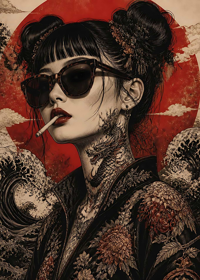 Stylish Woman with Dragon Tattoo Portrait
