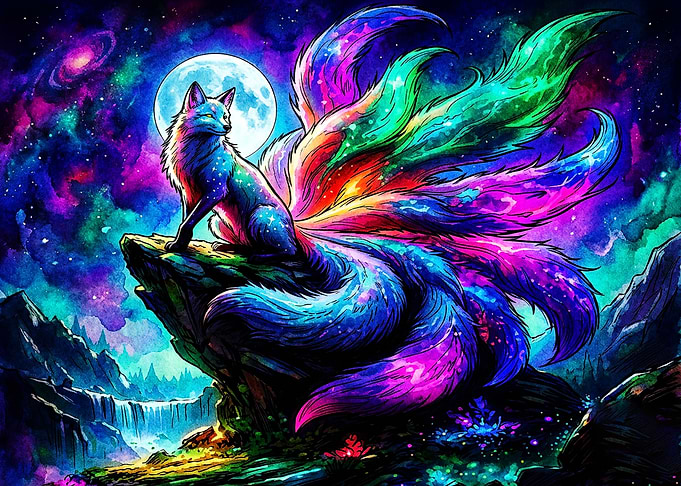 Cosmic Nine-Tailed Fox Fantasy Art