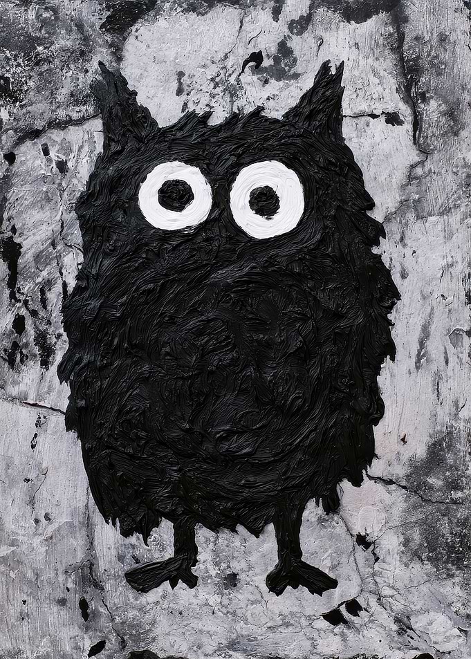 Textured Black Owl Painting