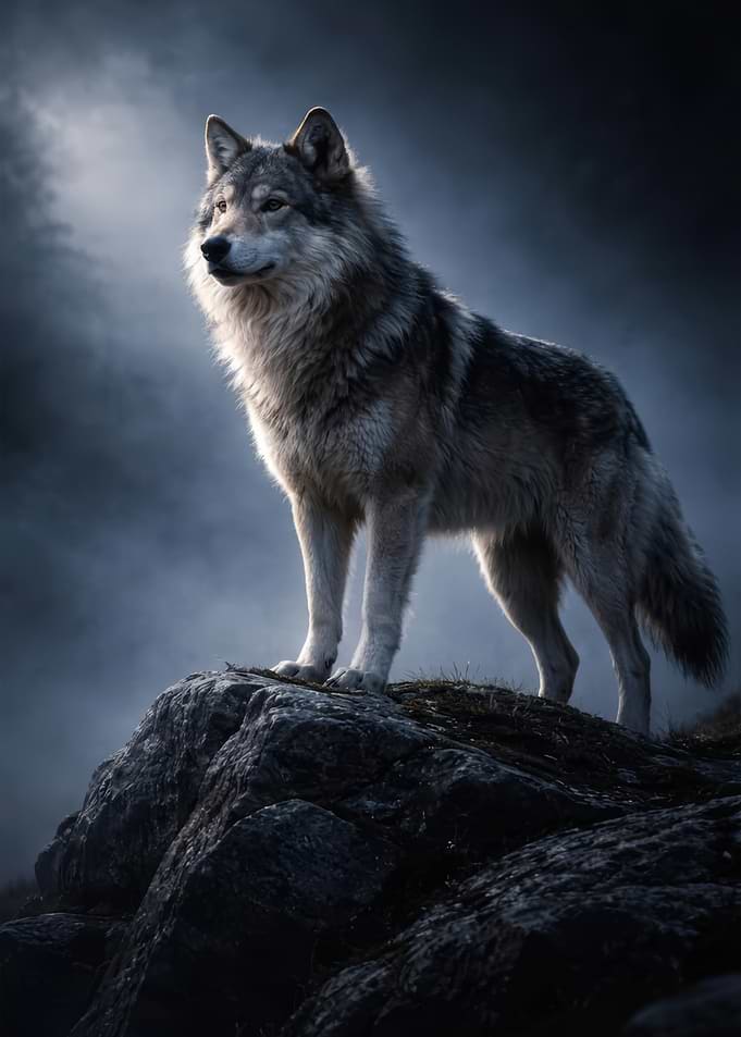 Majestic Gray Wolf on Rocky Outcrop