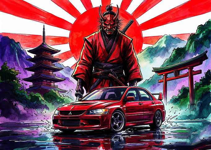 Mitsubishi Lancer Evolution and Oni Samurai