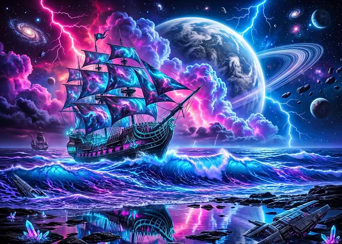 Cosmic Pirate Ship on Alien Sea