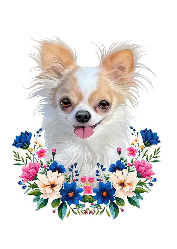 Chihuahua funny Portrait with Floral Wreath