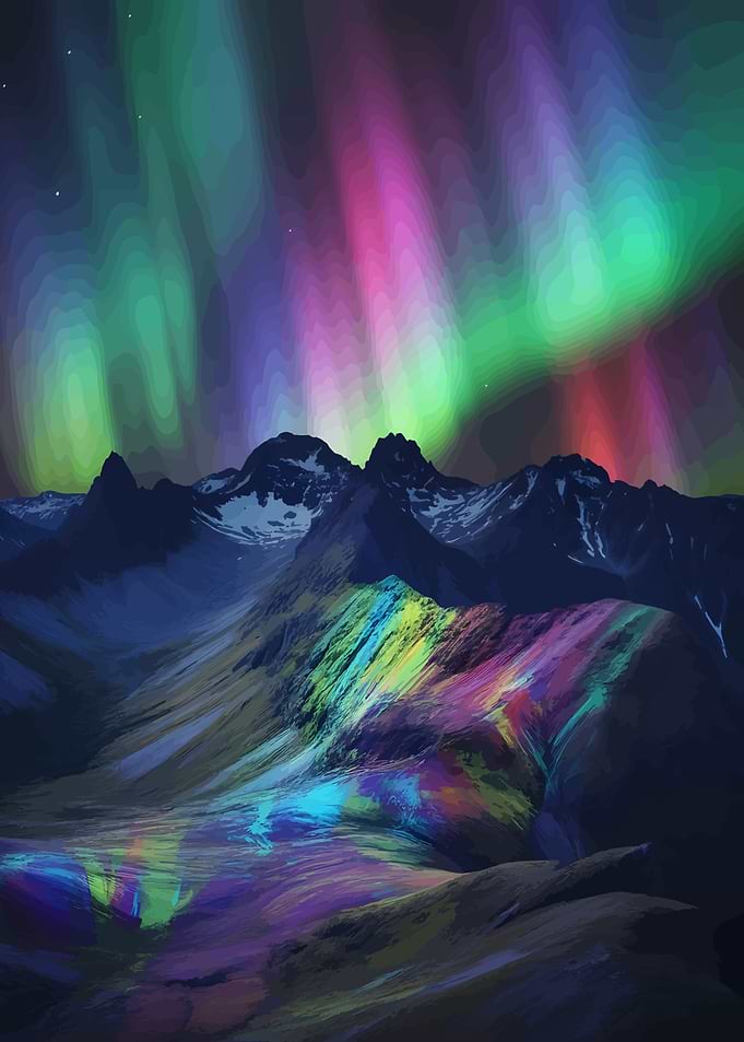 Vibrant Aurora Over Dark Mountains