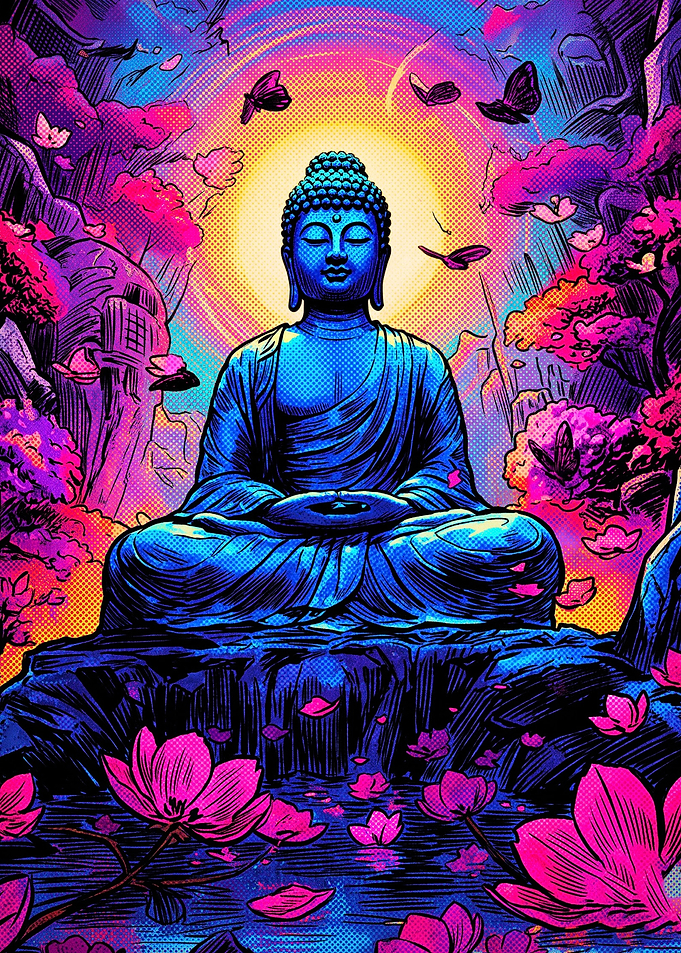 Neon Psychedelic Meditating Buddha