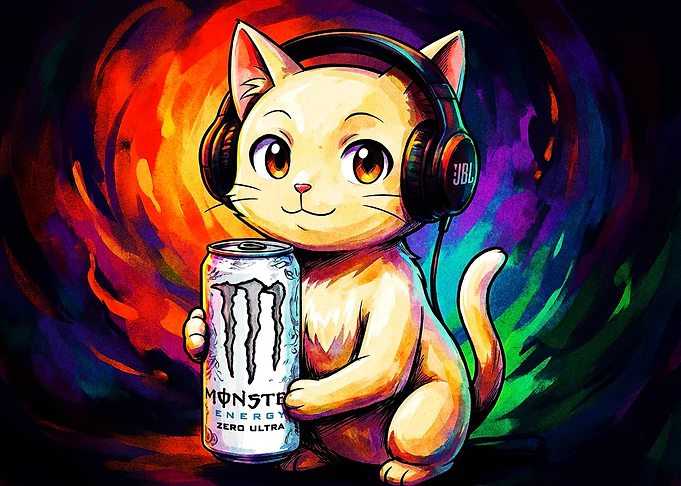 Cute Cat with Monster Energy Drink