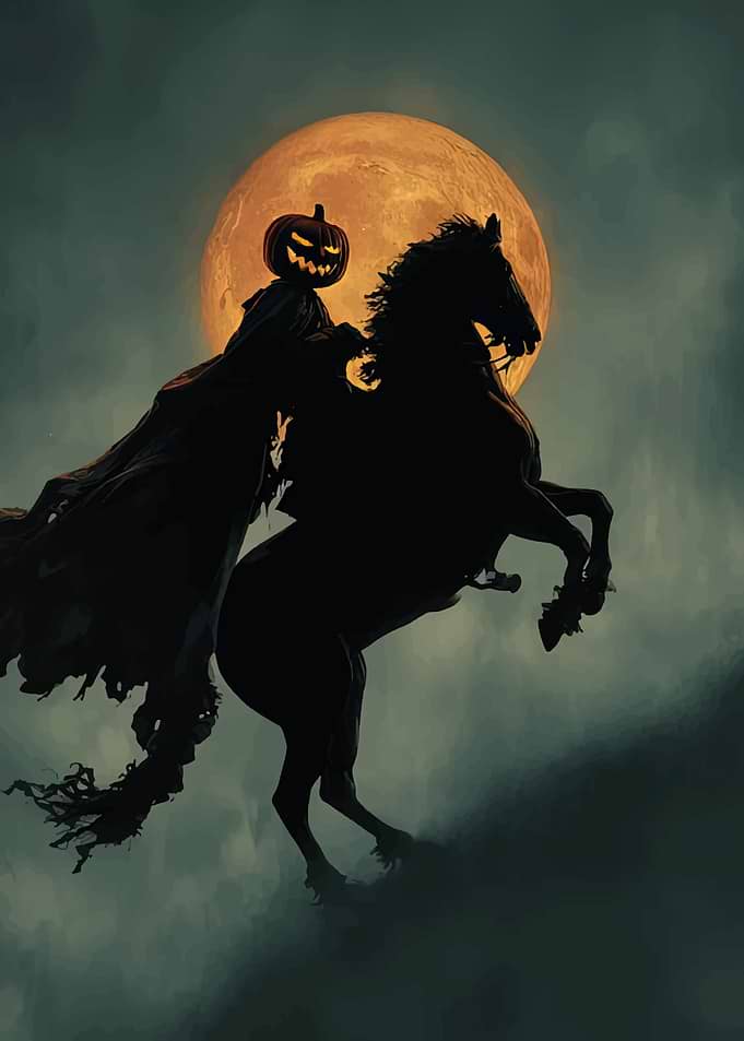 Headless Horseman Silhouette Under Full Moon