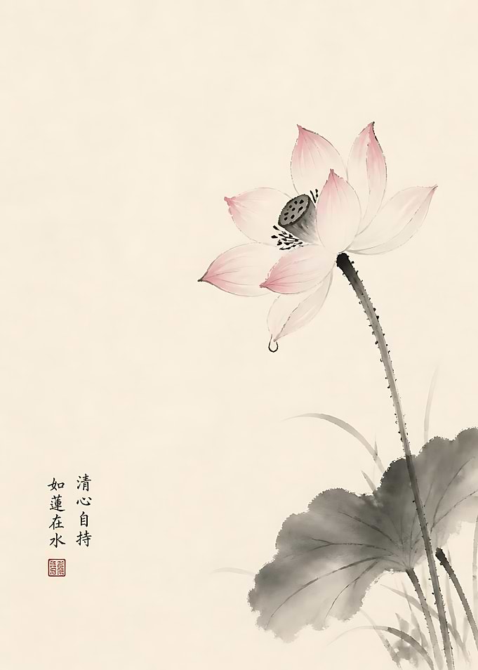 Traditional Chinese Ink Wash Lotus Painting